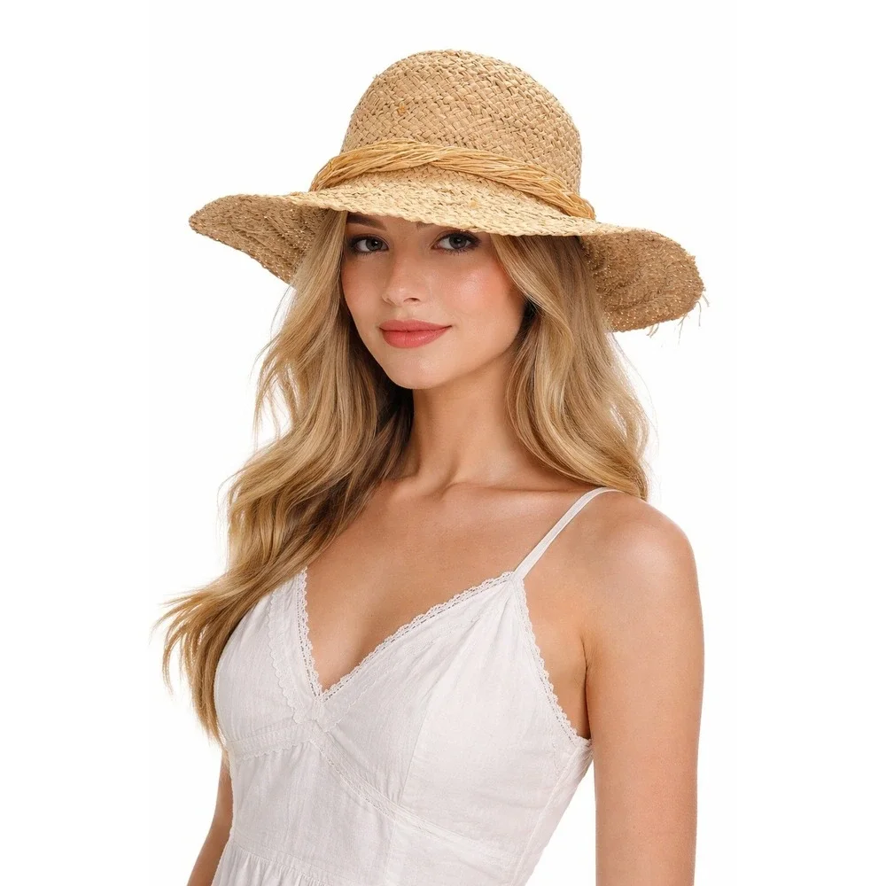 Grevi Mode Firenze Italy Tan 100% Straw Sun Summer Hat‎